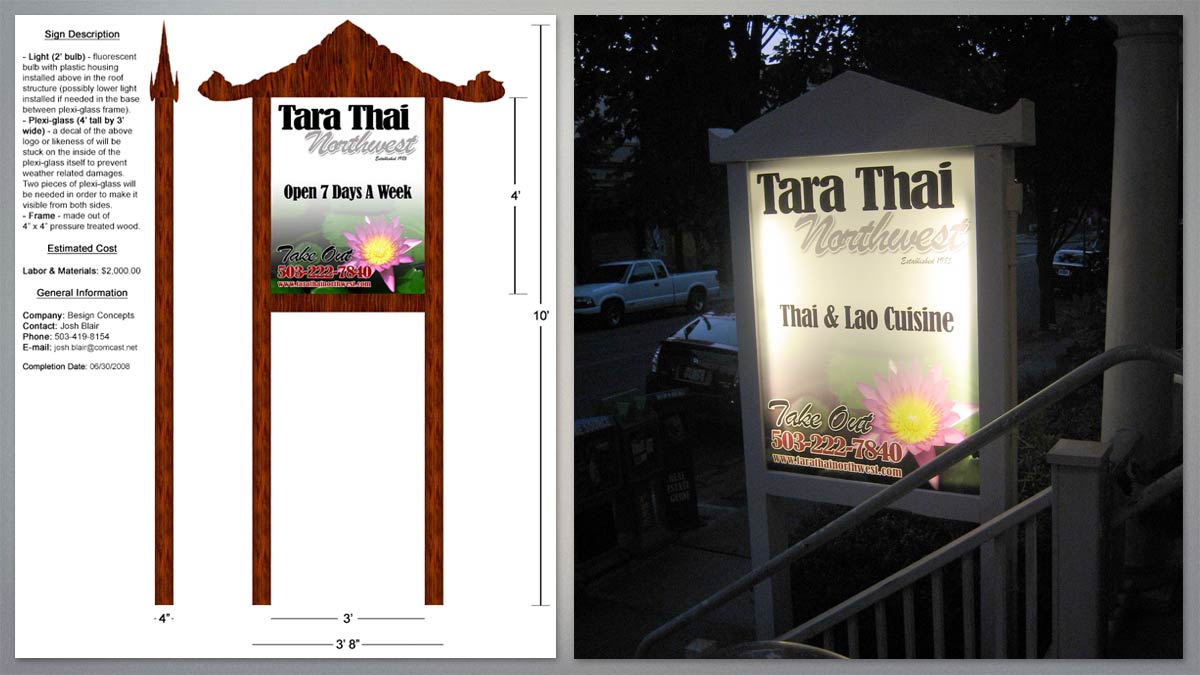 Tara Thai Northwest - Sign