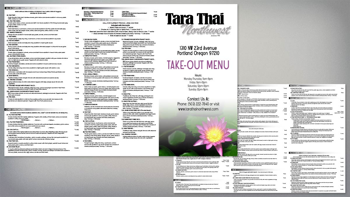 Tara Thai Northwest - Take Out Menu
