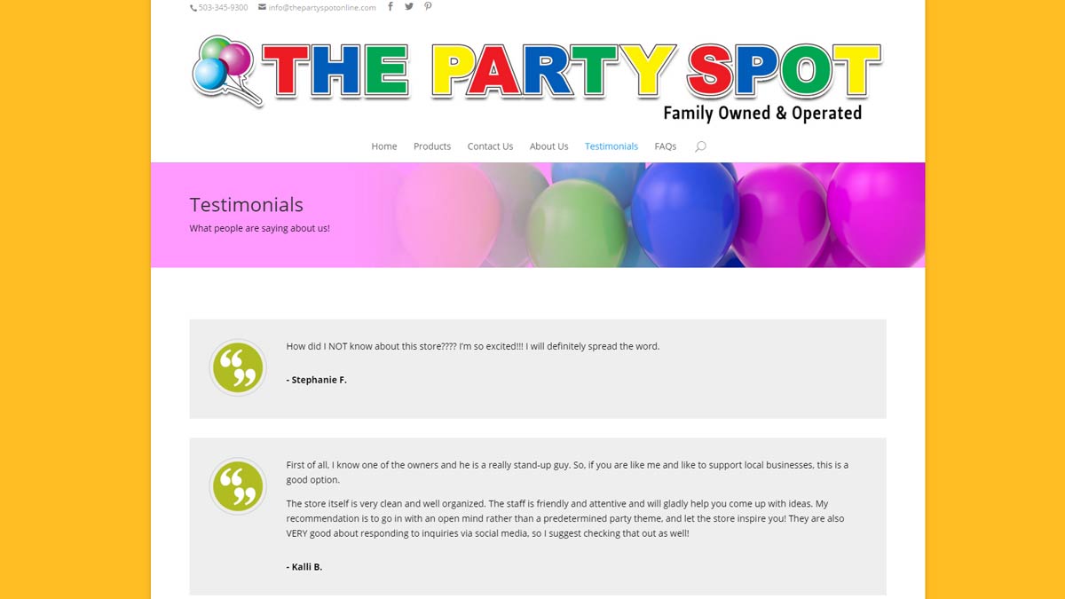 The Party Spot - Website